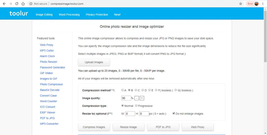 Réducteur de taille d'image en ligne - toolur