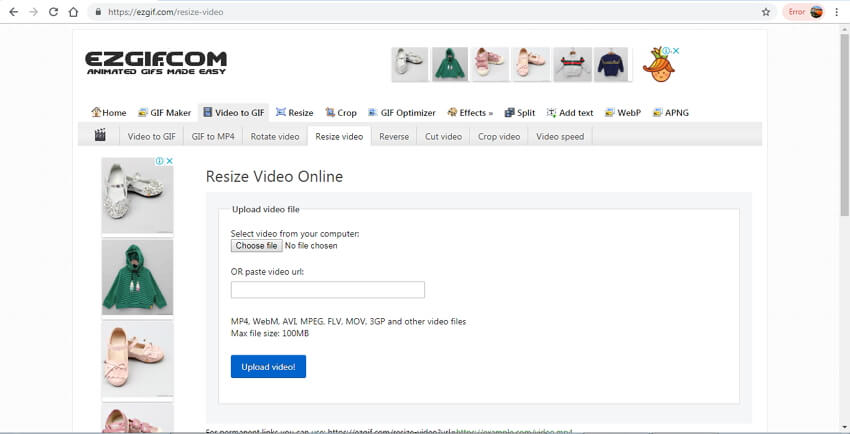 resize MP4 online with EZGIF