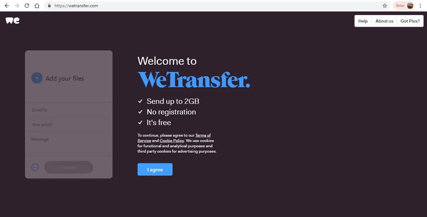 send large files online - WeTransfer