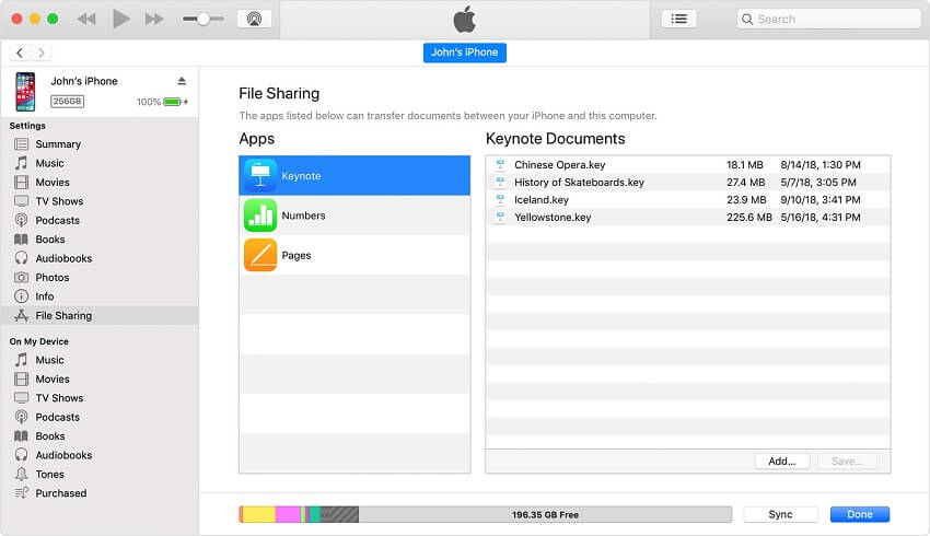 傳送大型檔案 iPhone - iTunes