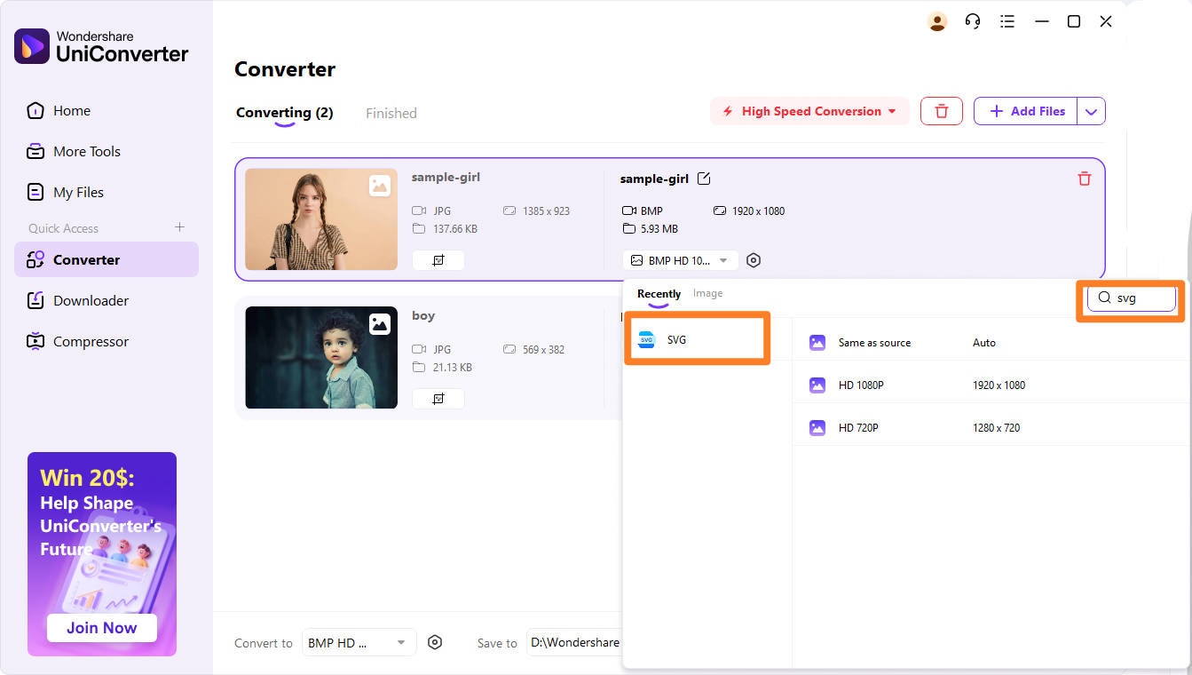 choose the target format