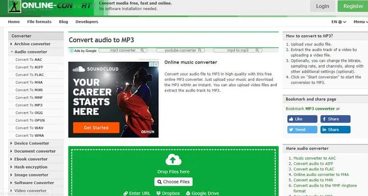 convert audio file online-Online Convert