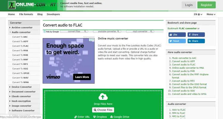 Convertidor de Video FLAC en Línea -Online-Convert