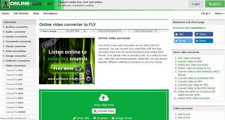 convertir archivo FLV en línea: Online-Convert