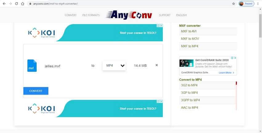 Online MXF Converters - Any Conv MXF to MP4 Converter
