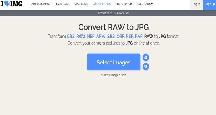 Convertir Raw a JPEG Online-Iloveimg