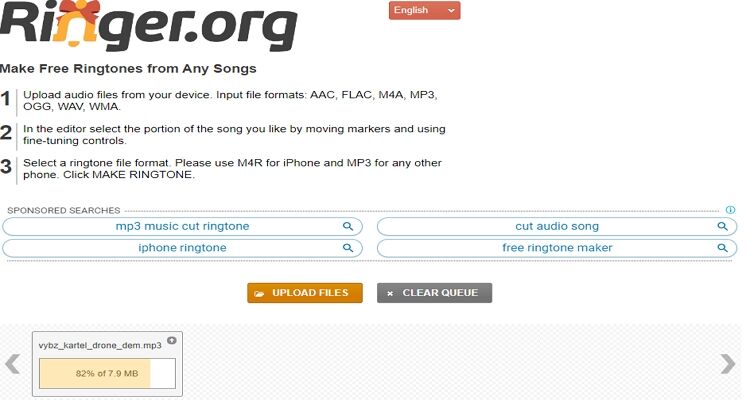 Lied zu Klingelton online konvertieren - Ringer.org