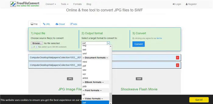 selezionare i formati di output