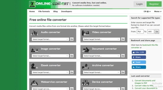convert flv to avi by Online-Convert
