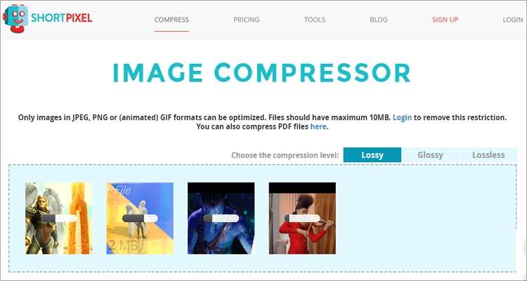 Compresor GIF en línea -Shortpixel. 