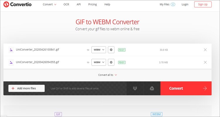 Convertir GIF a WebM en línea :Convertio