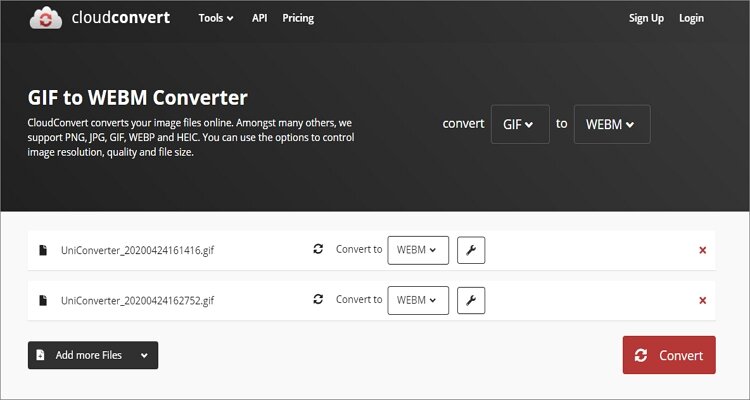 Convertir GIF en WebM en ligne - CloudConvert