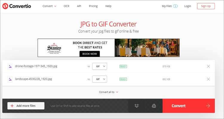convertir JPEG a GIF gratis: Convertio