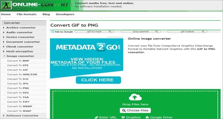 convertir GIF a PNG en línea: Online-Convert