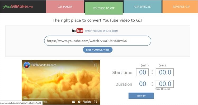 Convertir de YouTube a GIF en Línea Gratis: FreeGifMaker