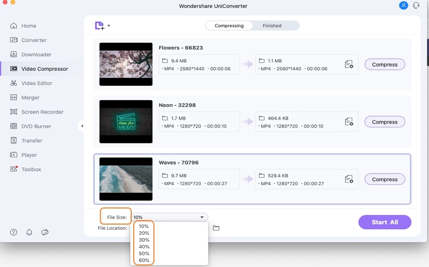 how to compress video files with wondershare