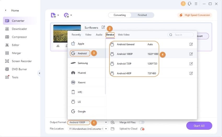 select the output format