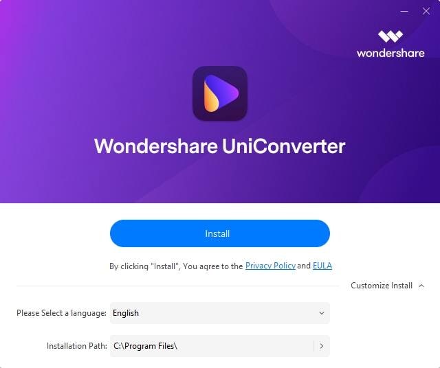 Install Wondershare UniConverter - select language