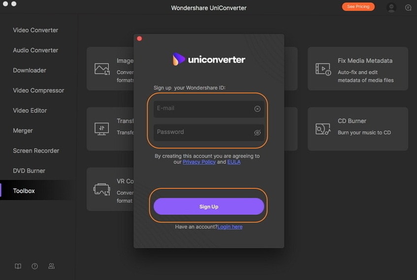 sign up UniConverter for Mac