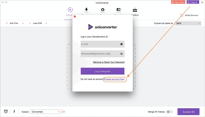 registrare un Wondershare ID per UniConverter Mac