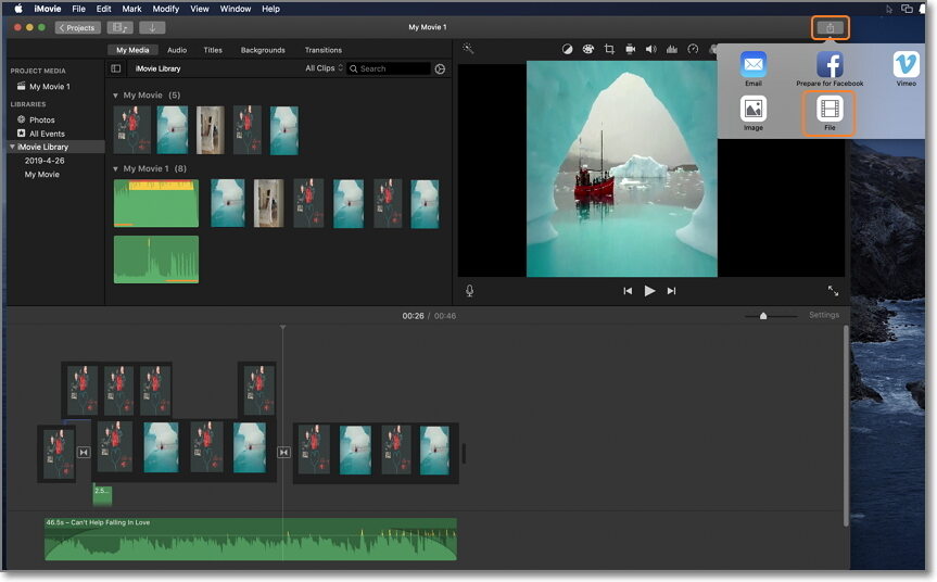 select the movie you want to export in iMovie