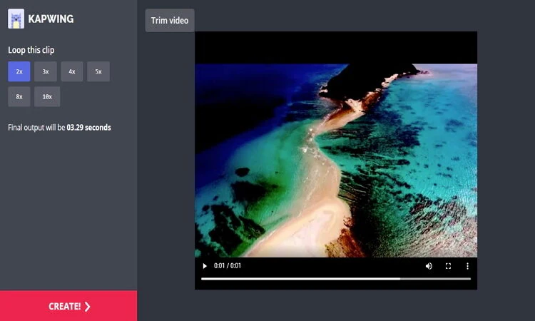 como criar um vídeo em loop Online - Kapwing