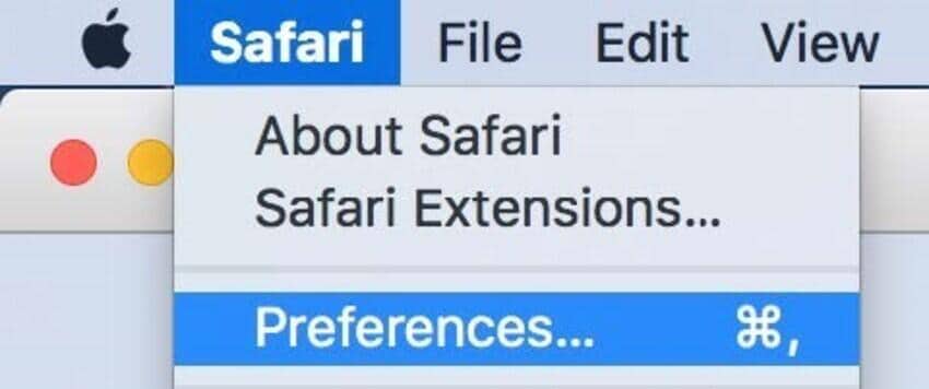 sélectionner la préférence sur Mac Safari