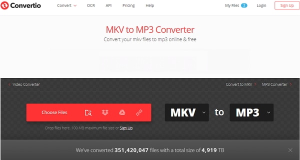 convert MKV to MP3 online by Convertio