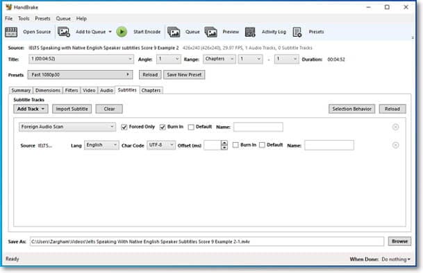 convert MKV to MP4 with subtitle by HandBrake