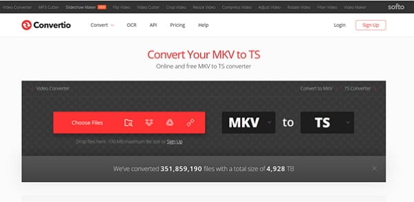 конвертировать MKV в TS с помощью Convertio