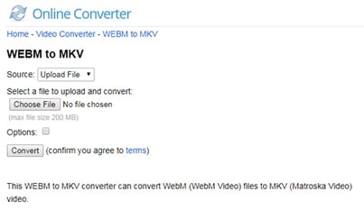 convert WebM to MKV by Onlineconverter