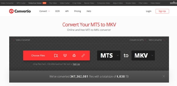 Convertire MTS in MKV con Convertio