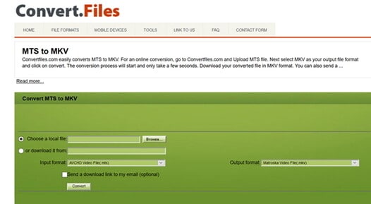 convert MTS to MKV by Convertifiles tool