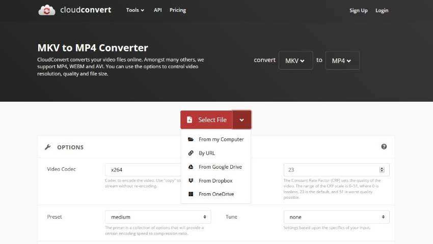 cloudconvert convert MKV to MP4