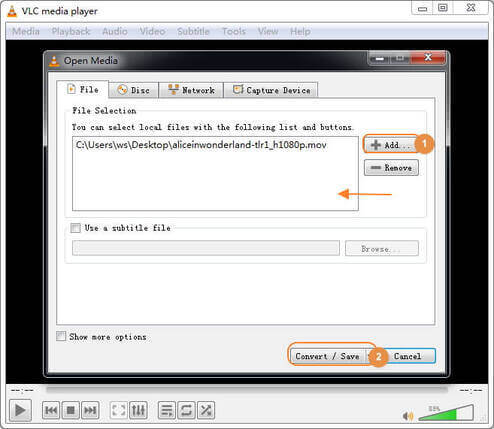 Quicktime MOV in MP4 mit VLC umwandeln Schritt 2: MOV Datei in VLC Media Player hinzufügen