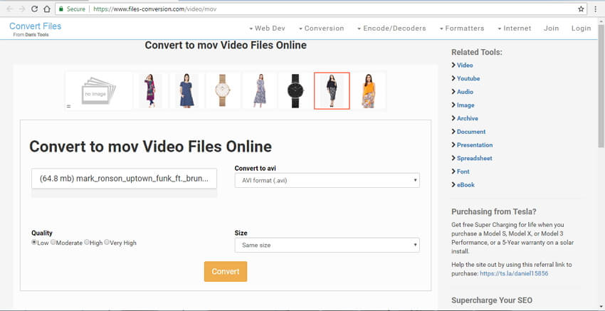 convert mov to avi online with Convert Files
