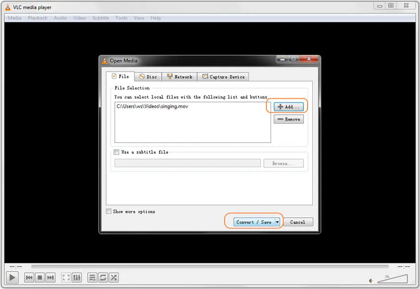 add mov to vlc converter