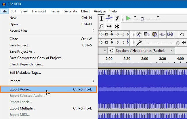 export audio to mp3