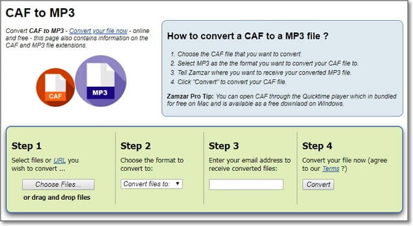 convert CAF to MP3 online-Zamzar