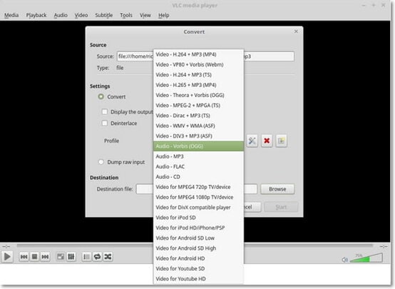 convert mp3 to ogg with vlc