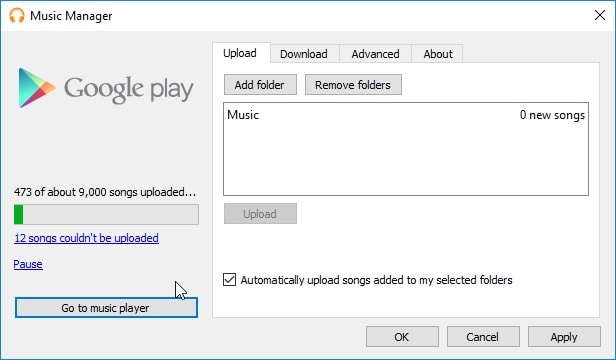 Select to transfer to MP3 with Google music