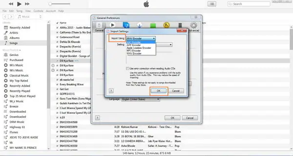 konversi mp3 ke wmv di itunes - pilih penyandi wav