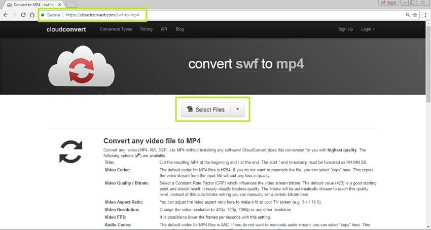 convert MP4 to SWF online - open the website