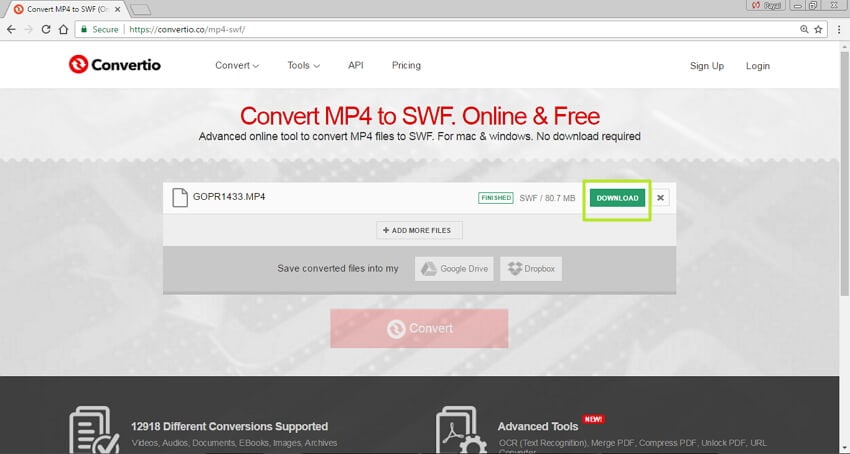 конвертируйте MP4 в SWF онлайн - скачайте SWF файл