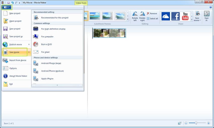 save Windows Movie Maker project as wmv file
