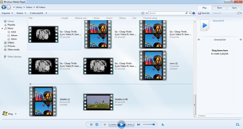 ver videos con Windows Media Player