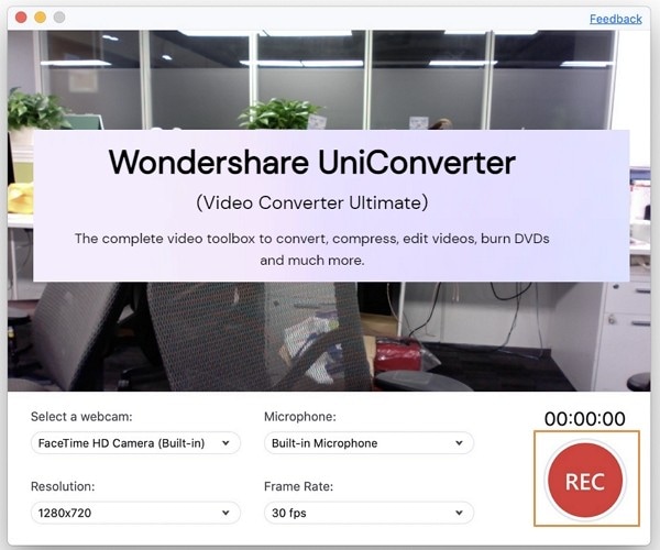 start record a webcam by Wondershare Screen Recorder for Mac