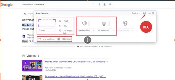 Adjusting prior screen recording settings using UniConverter