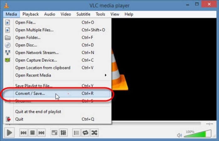 open Media menu in VLC to convert VOB to MP4