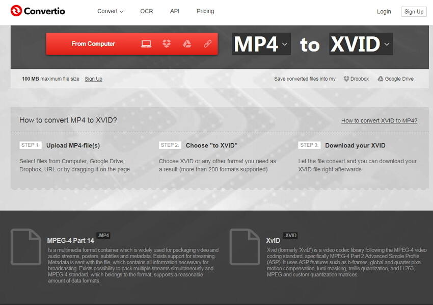 Конвертировать MP4 в Xvid онлайн бесплатно